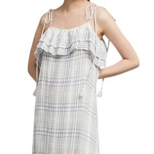 Antik Batik Anthropologie‎ Womens L Boho Peasant Coastal Ruffle Maxi Dress Plaid